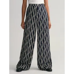 GANT Navy Printed Regular Fit Mid Rise Trousers image 1