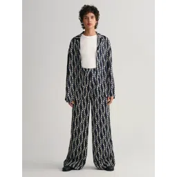 GANT Navy Printed Regular Fit Mid Rise Trousers image 3