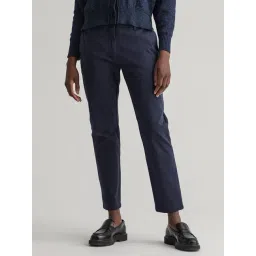 GANT Navy Slim Fit Flat Front Trousers-picture-12
