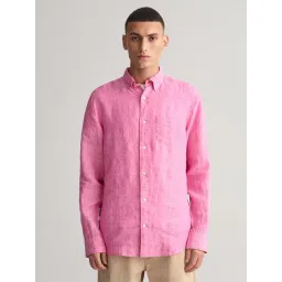 GANT Pink Linen Regular Fit Texture Shirt-picture-13