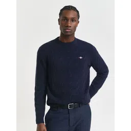 GANT Textured Crew Neck Regular Fit Lambswool Pullover Sweater-picture-17