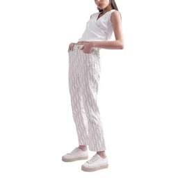 Gant White Cotton Printed Mid Rise Bootcut Jeans image 5