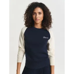 GANT Women Colourblocked Round Neck Long Sleeves Cotton Pullover Sweaters-picture-17