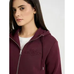 GANT Women Wine Tonal Shield Zip Hooded Sweatshirt image 4
