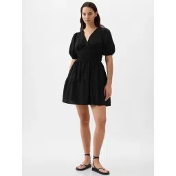 Gap Black Cotton Solid Short Sleeves Regular Fit Mini Dress-picture-15