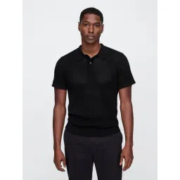 GAP Black Regular Fit Self Polo T-Shirt-image-31