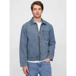 GAP Blue Cotton Relaxed Fit Solid Jacket-picture-15