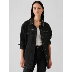 GAP Embellished Cotton Oversized Denim Jacket-image-24