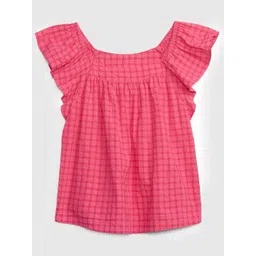 GAP Girls Checked Pure Cotton Gathered or Pleated Tops image 1