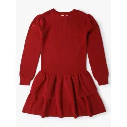 GAP Girls Dark Red Cotton Solid Tiered Sweater Dress-picture-15