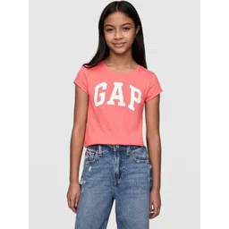 GAP Girls Logo Printed Pure Cotton Relaxed Fit Crew Neck T-shirt-picture-27