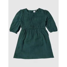 GAP Girls Pure Cotton Relaxed-Fit Round Neck Smocked Fit and Flare Dress-picture-34
