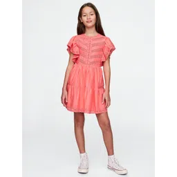 GAP Girls Self Design Round Neck Fit & Flare Dress with Lace Hem-picture-30