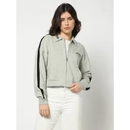 GAP Grey Melange Striped Long Sleeves Relaxed Fit Bomber Jacket-picture-41