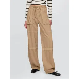 GAP Khaki Polyester Regular Fit Solid Mid Rise Trousers-picture-43