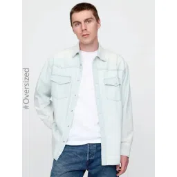 GAP Light Blue Cotton Regular Fit Solid Shirt-picture-34