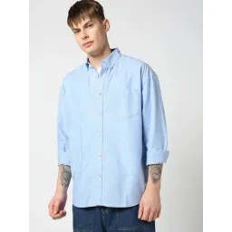 GAP Light Blue Cotton Solid Relaxed Fit Shirt-picture-20