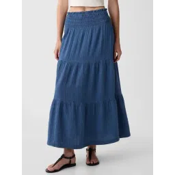 GAP Medium Blue Flared Fit Solid Skirt-picture-21