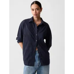 GAP Navy Blue Relaxed Fit Embroidered Shirt-picture-37