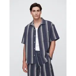GAP Navy Cotton Boxy Fit Striped Shirt image 1