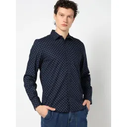 GAP Navy Cotton Slim Fit Print Shirt-picture-12