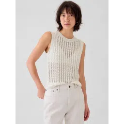 GAP Off White Slim Fit Woven Design Top-picture-35