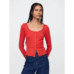 GAP Red Solid Long Sleeves Textured Top-picture-28