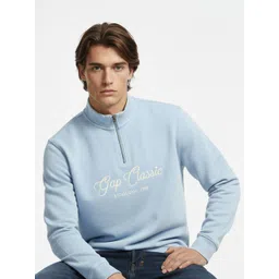 GAP Typography Embroidered Mock Collar Pullover with Half Zipper-picture-19