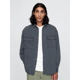 GAP Washed Oversized Ultrasoft Denim Spread Collar Denim Cotton Shirt-picture-37