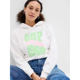 GAP White Blended Graphic Long Sleeves Hoodie-picture-36