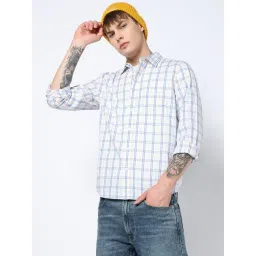 GAP White Slim Fit Checked Shirt image 3