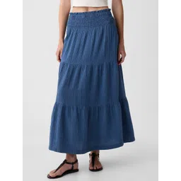 GAP Women Gathered & Smocked Detailed Pure Cotton Tiered Maxi Skirts-picture-19