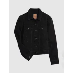 GAP Women Spread Collar Solid Pure Cotton Casual Denim Jacket image 4