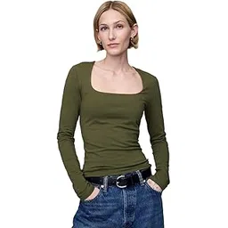 gap Women's Solid Slim Fit Full Sleeves Square Neck Blouse-picture-25