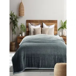 GAPU & BALY Grey & Blue Striped Microfiber 300 GSM AC Room Single Bed Blanket-picture-39