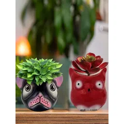 GARDEN DECO 2-Pcs Red & Black Printed Ceramic Bruno & Owl Planters-picture-28