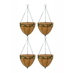 Garden Deco 4 Pieces Brown & Green Coco Coir Basket Hanging Planters with Metal Chain image 4