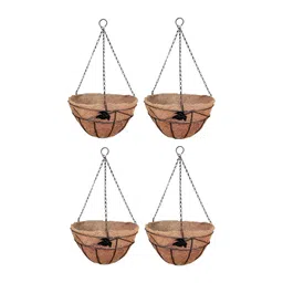Garden Deco Black 4 Pieces  Leaf Design Hanging Basket Textured Metal Planters-picture-28