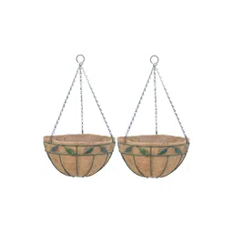 Garden Deco Brown & Green 2 Pieces Leaf Hanging Basket Planters-picture-18