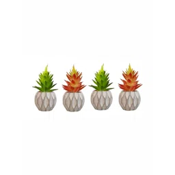 Garden Deco Off White & Brown 4 Pieces Textured Planters with Artificial Succulent Plant-picture-22