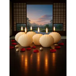 Garden Deco White & Cream-Coloured 6 Pieces Sea Shell Decorative Scented Candle-picture-22