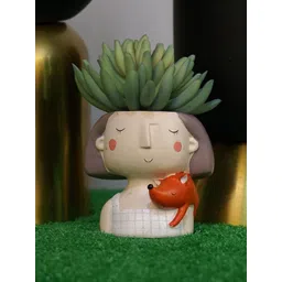 Garden Deco White Cream  2 Pieces Checked Cute Girl Planters-picture-15