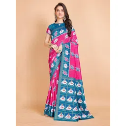 Garden Vareli Ethnic Motifs Printed Pure Crepe Ikat Saree-picture-10