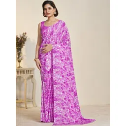 Garden Vareli Floral Printed Pure Crepe Saree With Unstitched Blouse Piece-picture-40