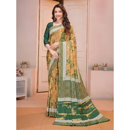 Garden Vareli Floral Printed Zari Saree With Blouse Piece-picture-13