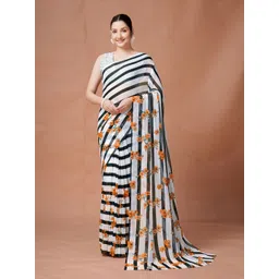 Garden Vareli Floral Striped Pure Georgette Saree With Blouse Piece-picture-23
