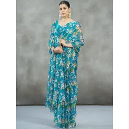 Garden Vareli Women Floral Printed Pure Chiffon Saree Without Blouse Piece-picture-34