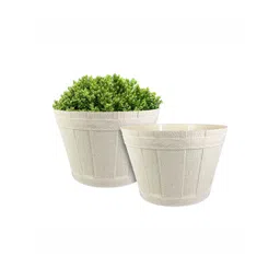 GARDEN'S NEED Barrel 2Pcs Cream-Colored Textured Planters-picture-15