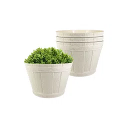 GARDEN'S NEED Barrel 4Pcs Cream-Colored Textured Planters-picture-20