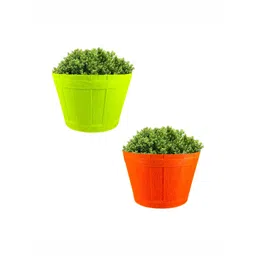 GARDEN'S NEED Barrel Green & Orange 2 Pieces Textured Planters-picture-38